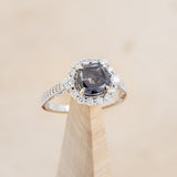 "OPHELIA" - CUSHION CUT SALT & PEPPER DIAMOND ENGAGEMENT RING WITH "STELLA" STACKING BAND