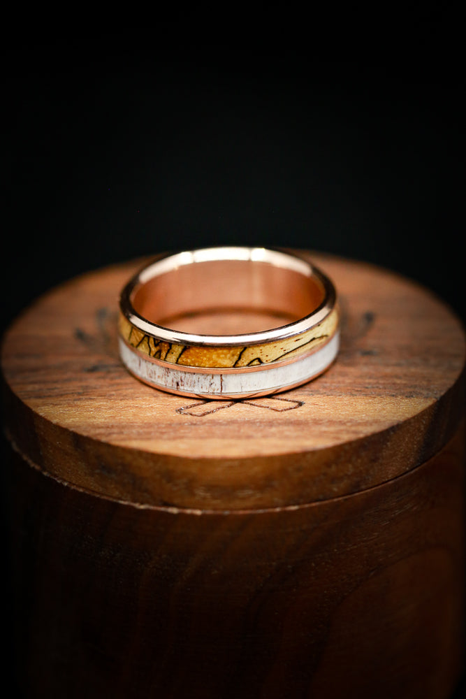 "DYAD" - SPALTED MAPLE & ANTLER WEDDING BAND-12