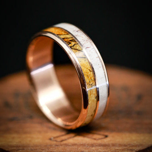 "DYAD" - SPALTED MAPLE & ANTLER WEDDING BAND-10