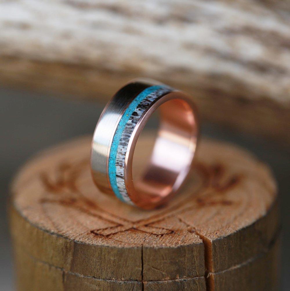 "CASTOR" - TURQUOISE & ANTLER WEDDING BAND-10
