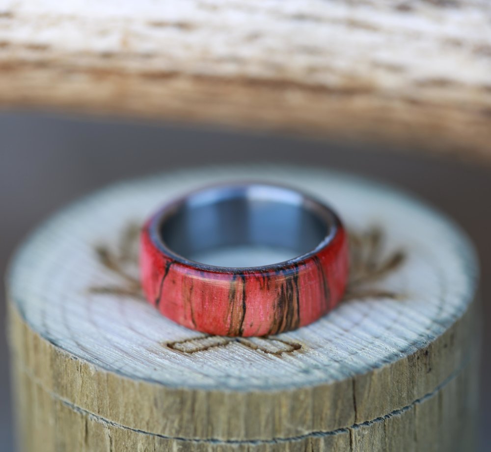 "HAVEN" - RED DYED SPALTED MAPLE WEDDING BAND-4