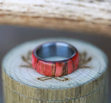 MEN'S WEDDING BAND FEATURING RED SPALTED MAPLE (available in titanium, silver, black zirconium & 14K white, rose, or yellow gold) - Staghead Designs - Antler Rings By Staghead Designs