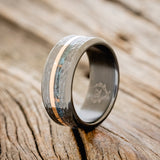 "ASHER" - CENTERED PATINA COPPER & 14K GOLD INLAY WEDDING BAND WITH HAMMERED FINISH-4