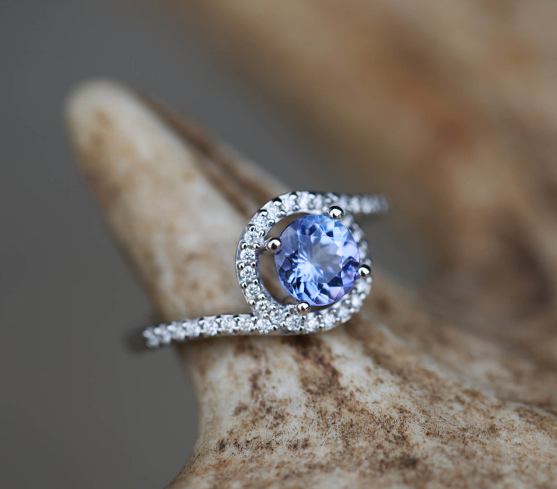 TANZANITE & DIAMOND ACCENT ENGAGEMENT RING (available in 14K white gold) - Staghead Designs - Antler Rings By Staghead Designs