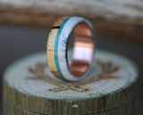 "BANNER" IN SPALTED MAPLE, TURQUOISE, AND ANTLER WITH TITANIUM BASE (available in titanium, silver, black zirconium & 14K white, rose or yellow gold) - Staghead Designs - Antler Rings By Staghead Designs