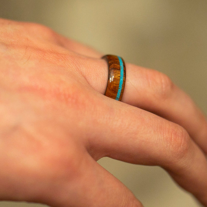 IRONWOOD & TURQUOISE WEDDING RING (available in titanium, silver, black zirconium & 14K white, rose, or yellow gold) - Staghead Designs - Antler Rings By Staghead Designs