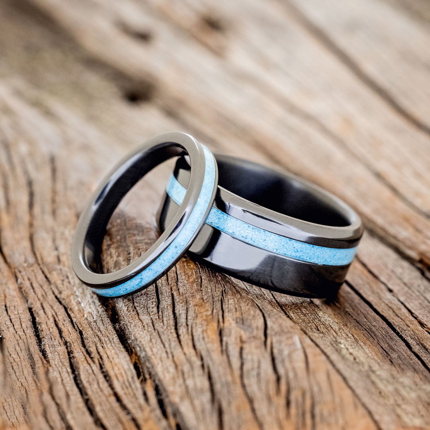 "VERTIGO" - MATCHING SET OF TURQUOISE WEDDING BANDS-17