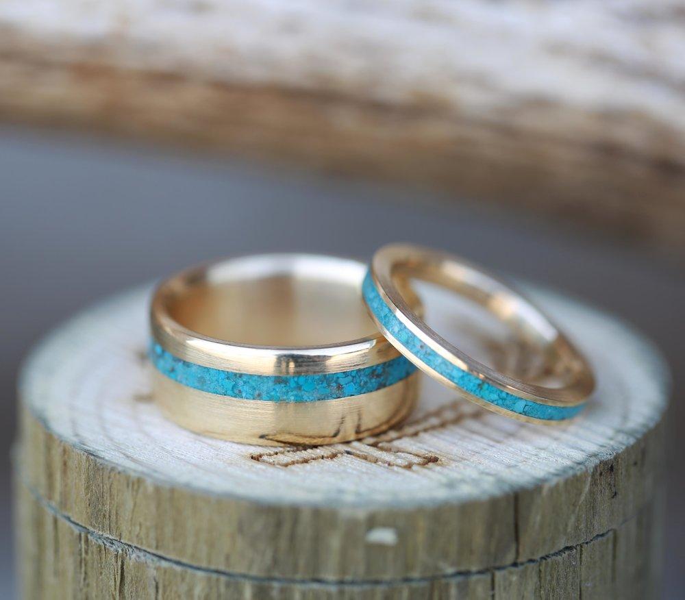 "VERTIGO" - MATCHING SET OF TURQUOISE WEDDING BANDS-31