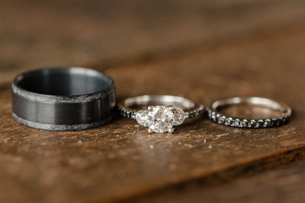 "SEDONA" - RAISED CENTER & HAMMERED EDGES WEDDING RING-12