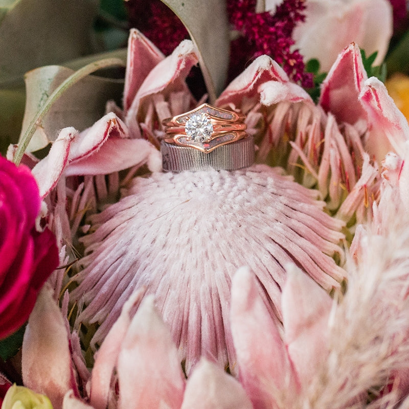 "VULCAN" - DAMASCUS STEEL WEDDING BAND WITH 14K GOLD LINING-12