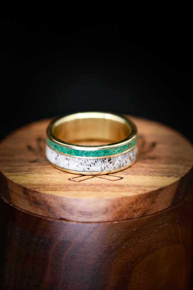 "RAPTOR" - ANTLER & MALACHITE WEDDING BAND-11