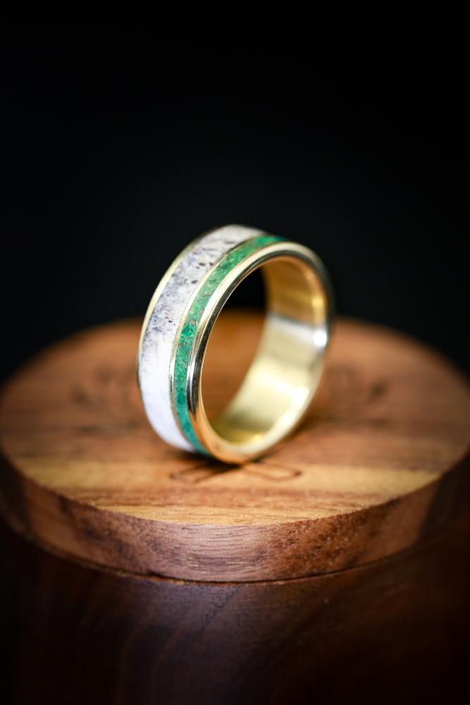 "RAPTOR" - ANTLER & MALACHITE WEDDING BAND-12