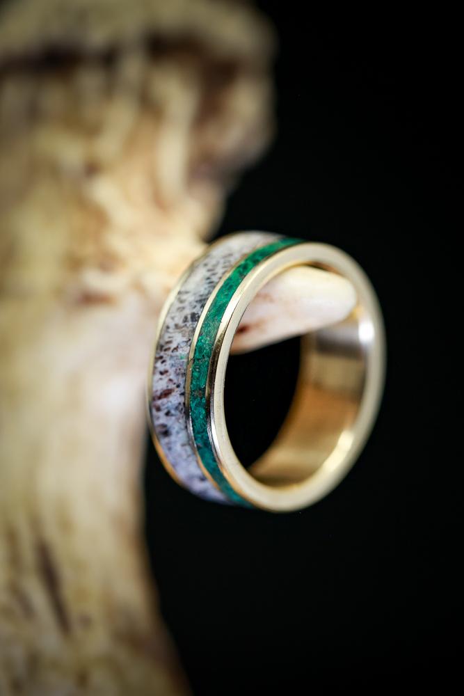 "RAPTOR" - ANTLER & MALACHITE WEDDING BAND-14
