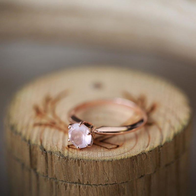 ROUND CUT ROSE QUARTZ SOLITAIRE ENGAGEMENT RING WITH A SANDBLASTED FINISH