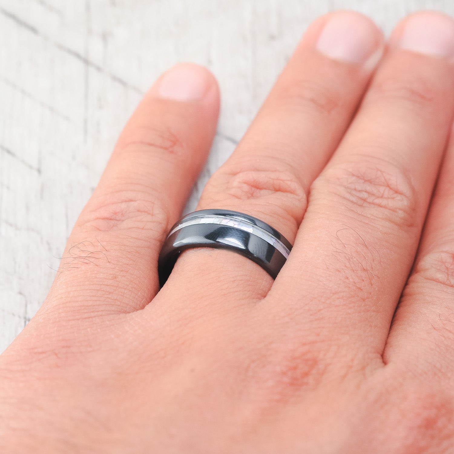 "VERTIGO" - MATCHING SET OF MOTHER OF PEARL WEDDING BANDS-21