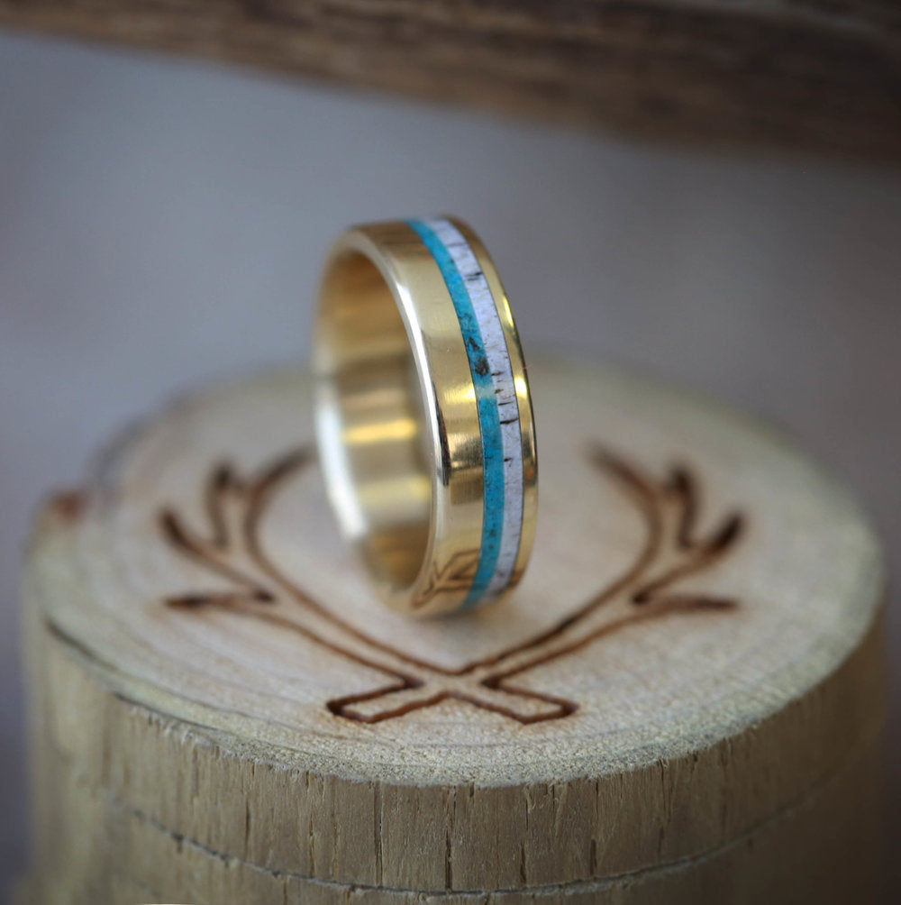 "CASTOR" - MATCHING SET OF TURQUOISE & ANTLER WEDDING BANDS-7