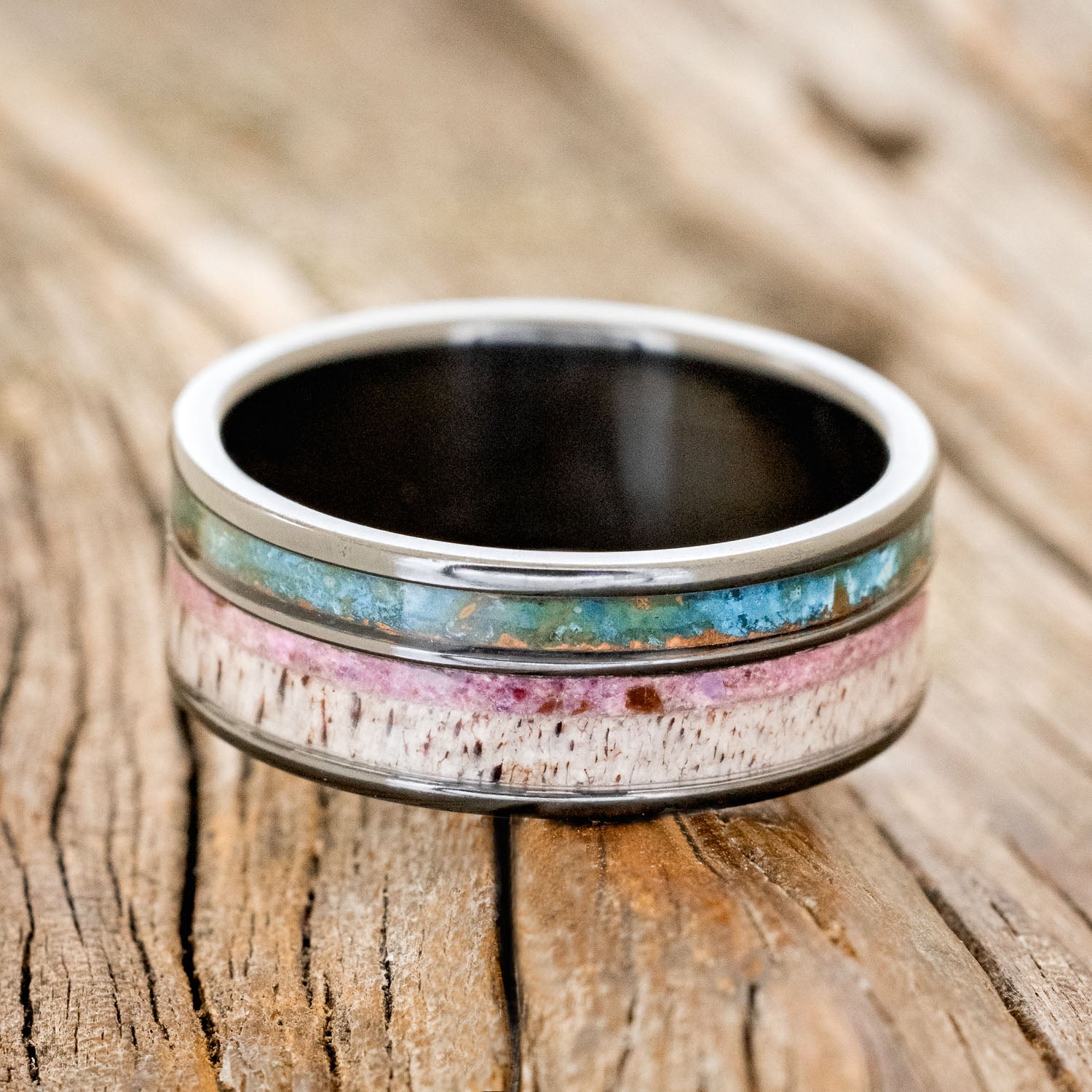 "ELEMENT" - CHAROITE, PATINA COPPER & ANTLER WEDDING BAND-6