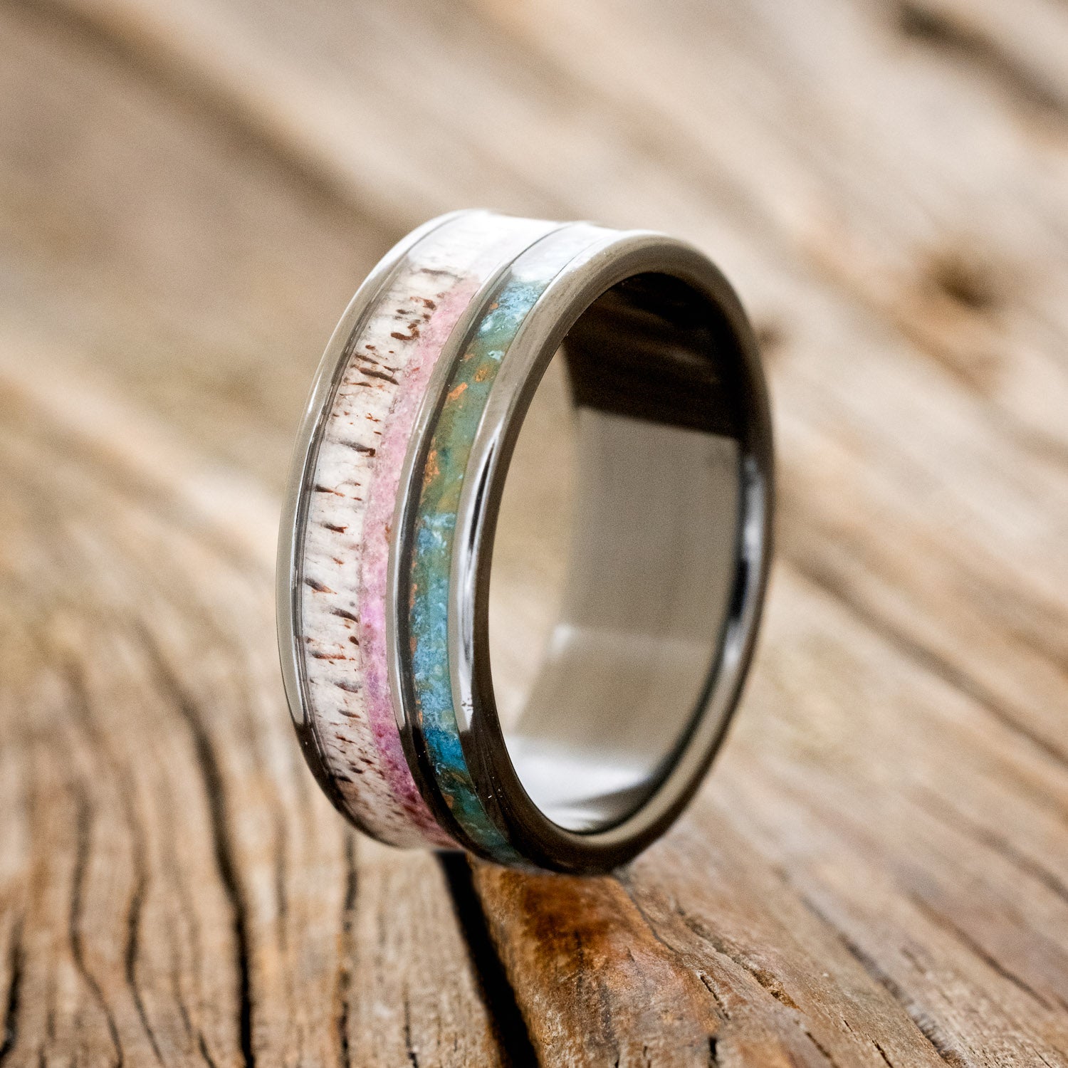 "ELEMENT" - CHAROITE, PATINA COPPER & ANTLER WEDDING BAND-4