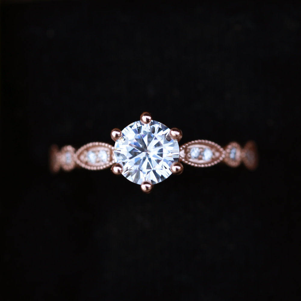 ROUND CUT MOISSANITE ENGAGEMENT RING WITH DIAMOND ACCENTS-8