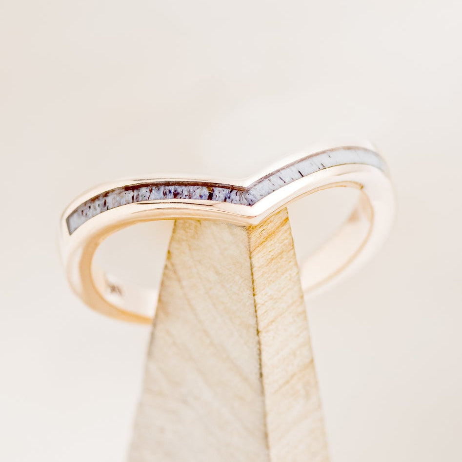 "KIDA" - V-SHAPE STACKING WEDDING BAND WITH ANTLER INLAY-1