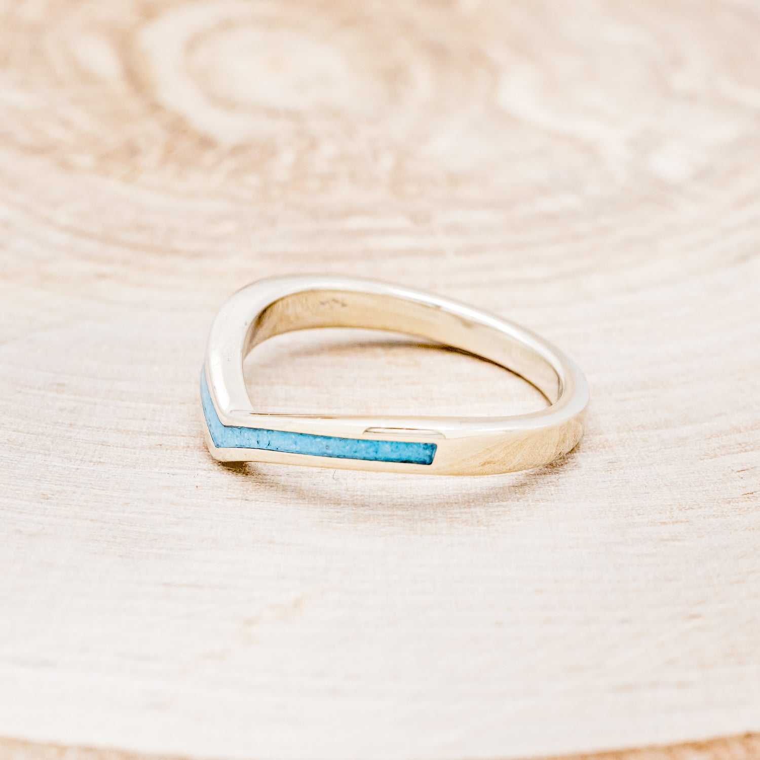 "KIDA" - V-SHAPE STACKING WEDDING BAND WITH TURQUOISE INLAY-16