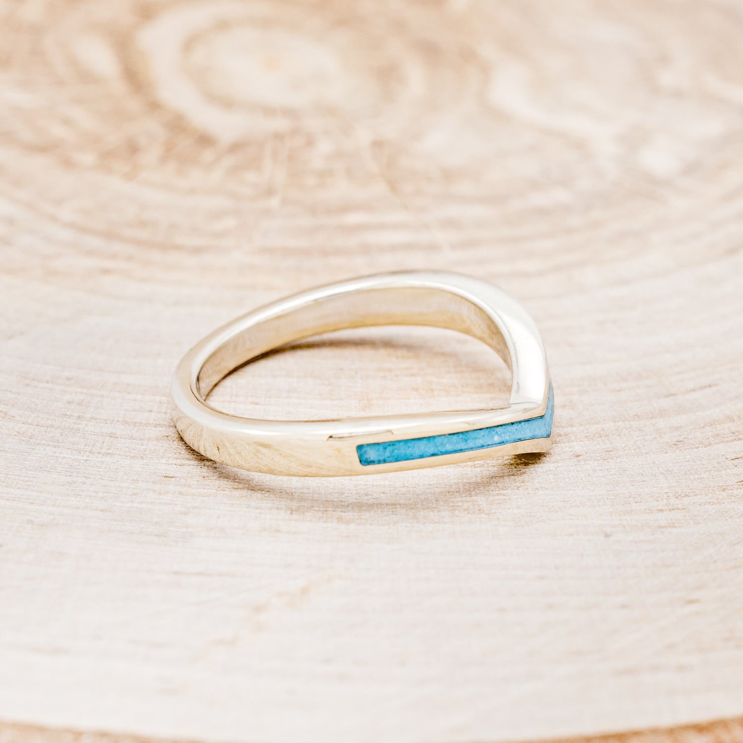 "KIDA" - V-SHAPE STACKING WEDDING BAND WITH TURQUOISE INLAY-14