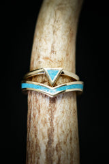 "ATLANTIS" - TRIANGLE TURQUOISE ENGAGEMENT RING WITH V-SHAPED TURQUOISE TRACER-30