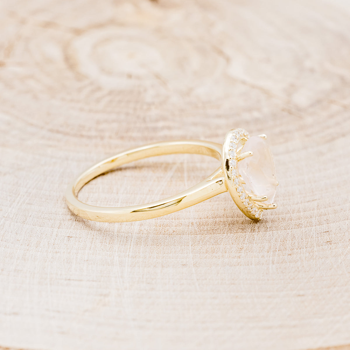 "CLARISS" - PEAR-SHAPED ROSE QUARTZ ENGAGEMENT RING WITH DIAMOND HALO-8