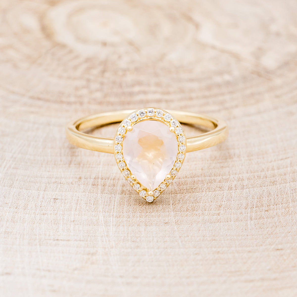 "CLARISS" - PEAR-SHAPED ROSE QUARTZ ENGAGEMENT RING WITH DIAMOND HALO-10