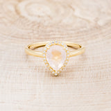 "CLARISS" - PEAR-SHAPED ROSE QUARTZ ENGAGEMENT RING WITH DIAMOND HALO