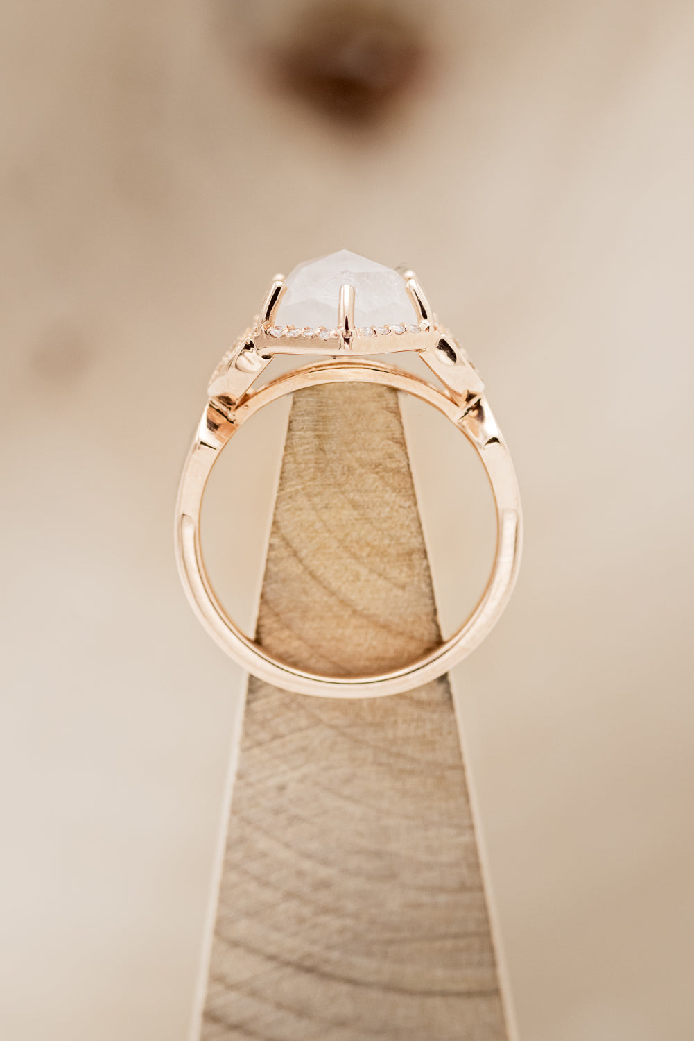 "LUCY IN THE SKY" - FACETED HEXAGON MOONSTONE ENGAGEMENT RING WITH DIAMOND HALO & TURQUOISE INLAYS-5