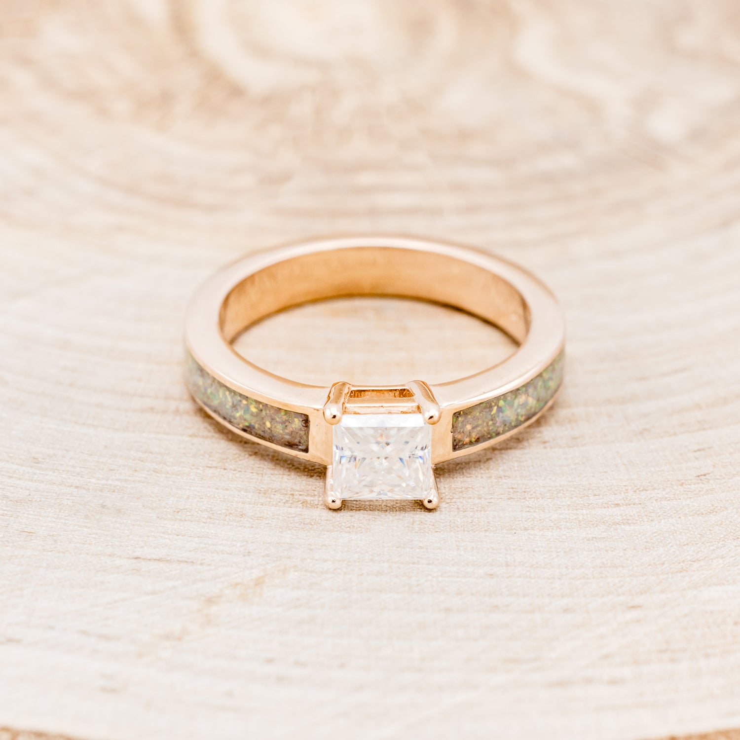 "EOTA" - PRINCESS CUT MOISSANITE ENGAGEMENT RING WITH FIRE & ICE OPAL INLAYS-4