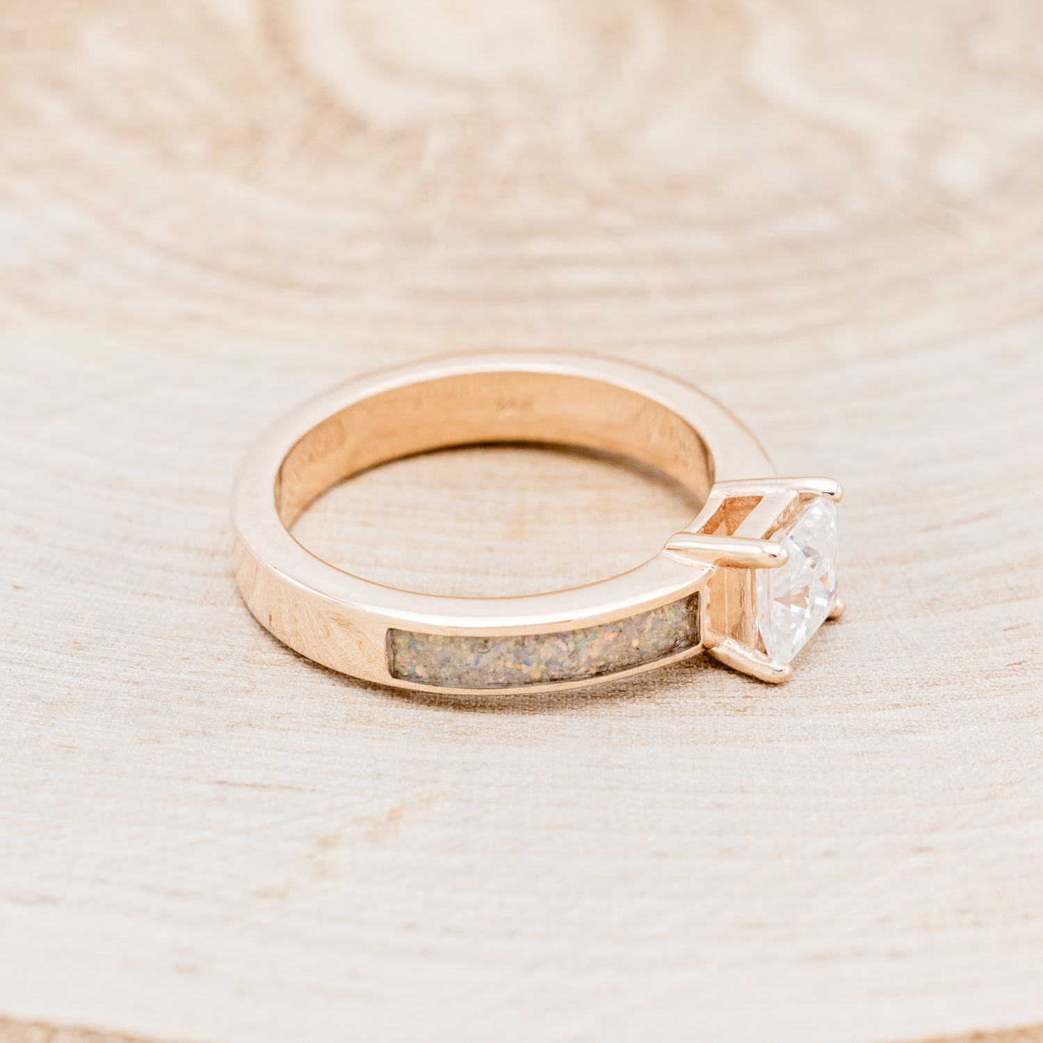 "EOTA" - PRINCESS CUT MOISSANITE ENGAGEMENT RING WITH FIRE & ICE OPAL INLAYS-2