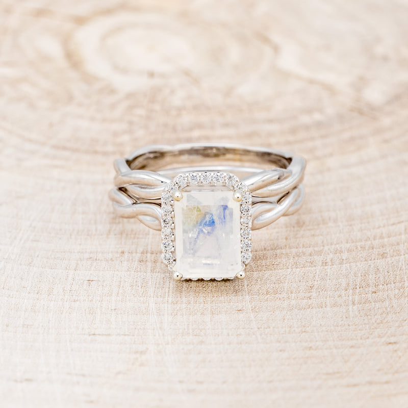 Kite Moonstone Engagement Ring with Diamond Accents & Etched Muonional –  Stone Forge Studios
