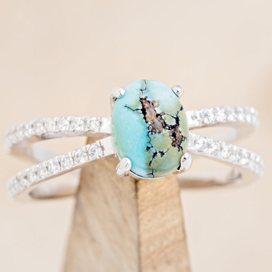 "ANASTASIA" - OVAL TURQUOISE ENGAGEMENT RING WITH DIAMOND ACCENTS-13
