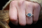 ROUND CUT AQUAMARINE ENGAGEMENT RING WITH DIAMOND ACCENTS & TRACER