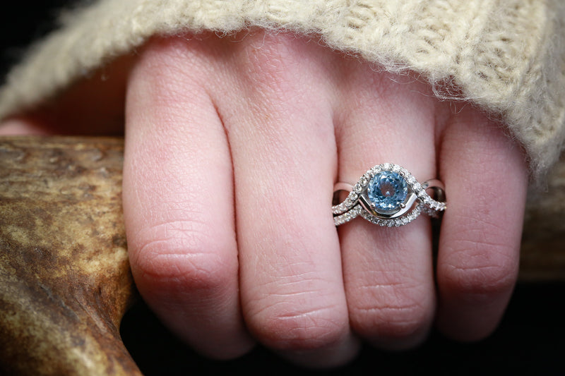 ROUND CUT AQUAMARINE ENGAGEMENT RING WITH DIAMOND ACCENTS & TRACER-9