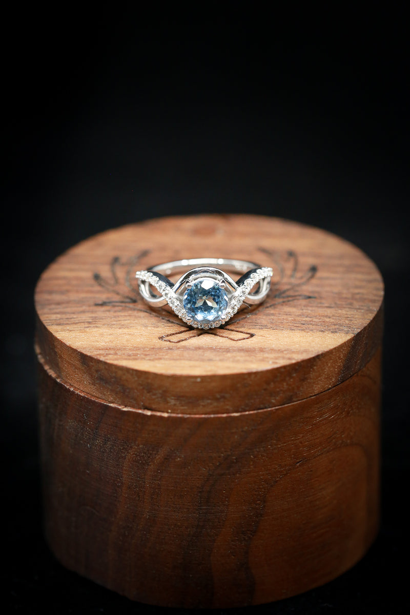 ROUND CUT AQUAMARINE ENGAGEMENT RING WITH DIAMOND ACCENTS & TRACER-5