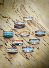 "DYAD" - SPALTED MAPLE WOOD & PATINA COPPER WEDDING BAND-4