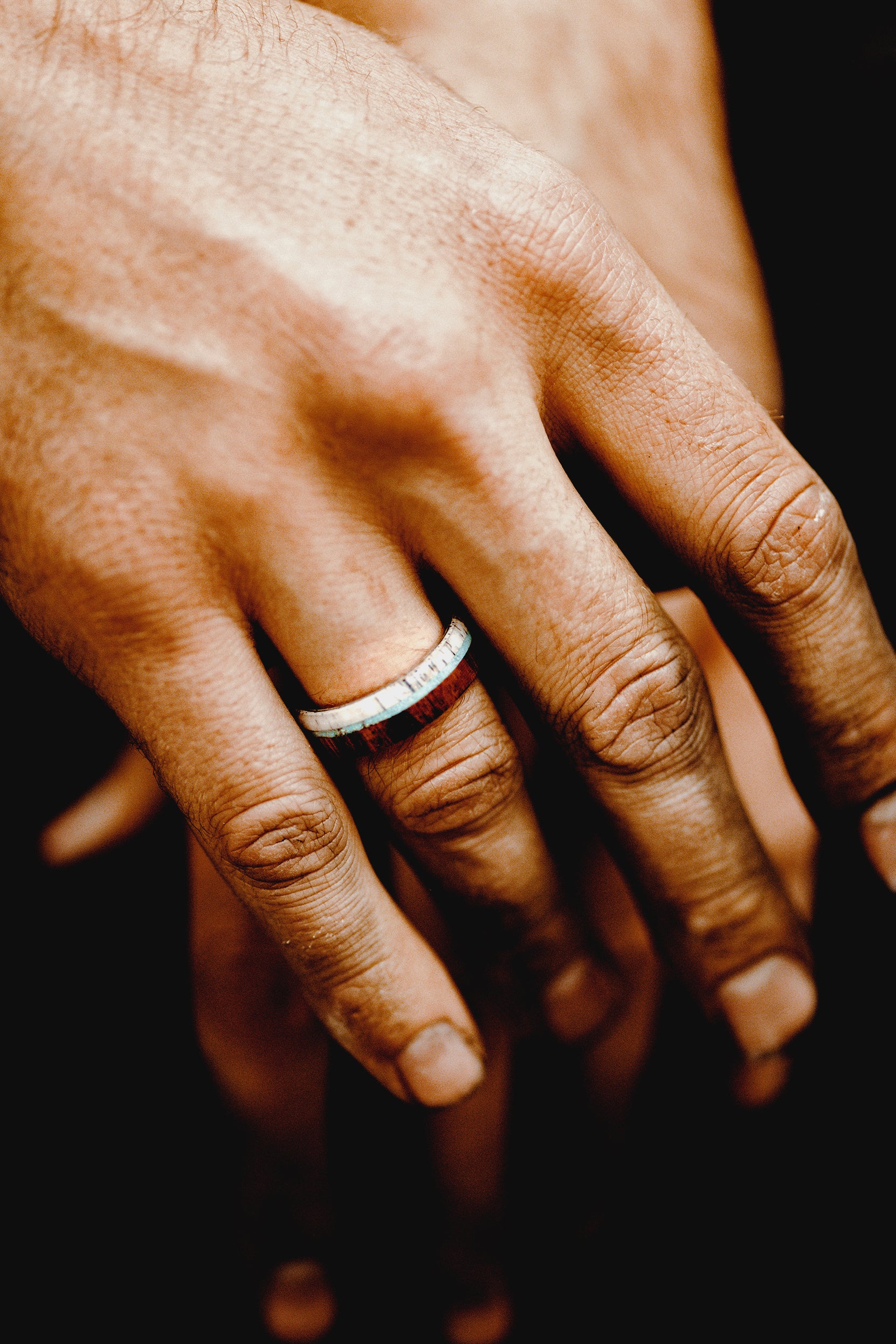 "ARGOS" - IRONWOOD, ANTLER & TURQUOISE WEDDING BAND-25