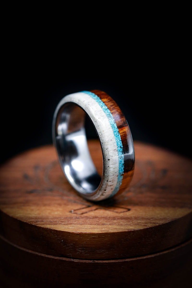 "ARGOS" - IRONWOOD, ANTLER & TURQUOISE WEDDING BAND - READY TO SHIP-4