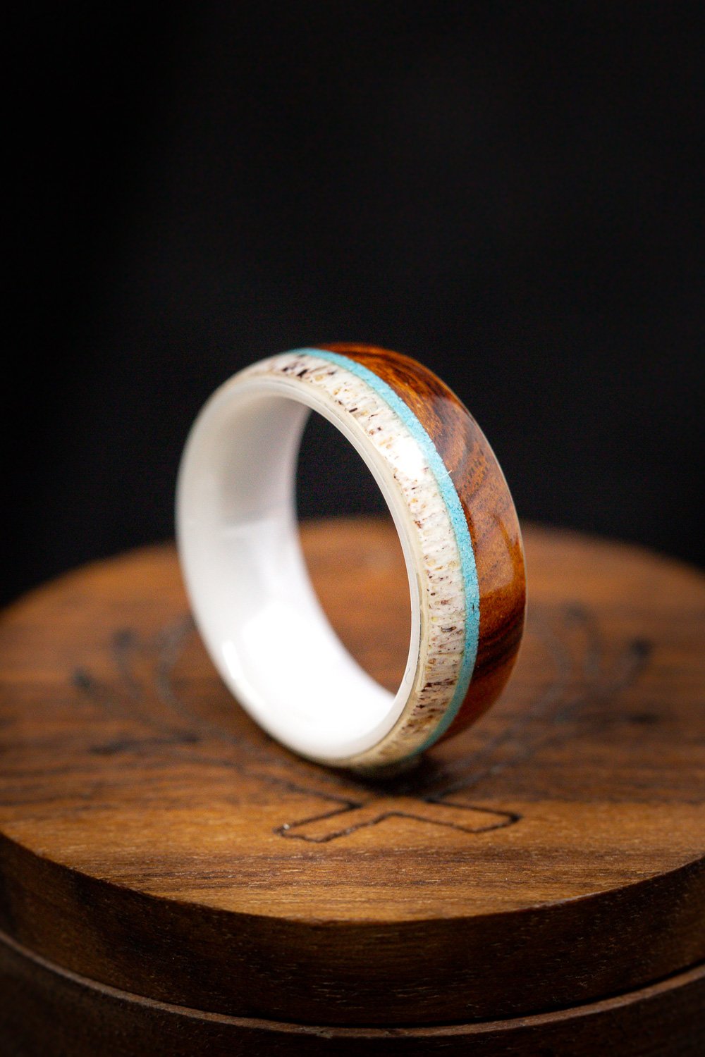 "ARGOS" - IRONWOOD, ANTLER & TURQUOISE WEDDING BAND-19