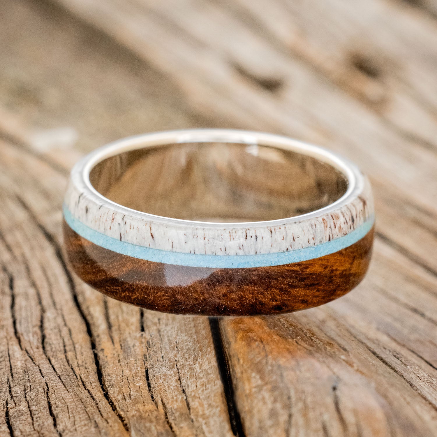 "ARGOS" - IRONWOOD, ANTLER & TURQUOISE WEDDING BAND-15