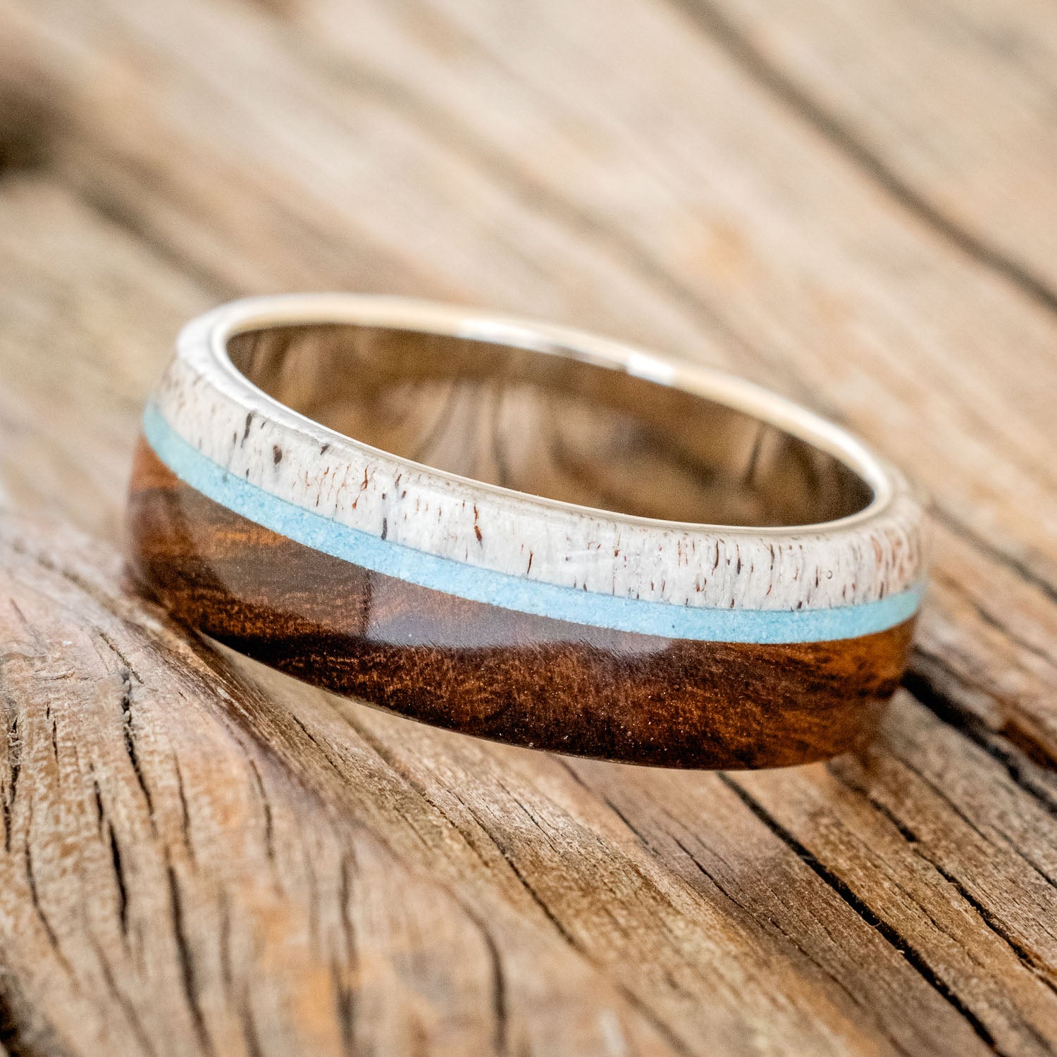 "ARGOS" - IRONWOOD, ANTLER & TURQUOISE WEDDING BAND-14