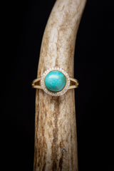 ROUND CUT TURQUOISE ENGAGEMENT RING WITH DIAMOND HALO