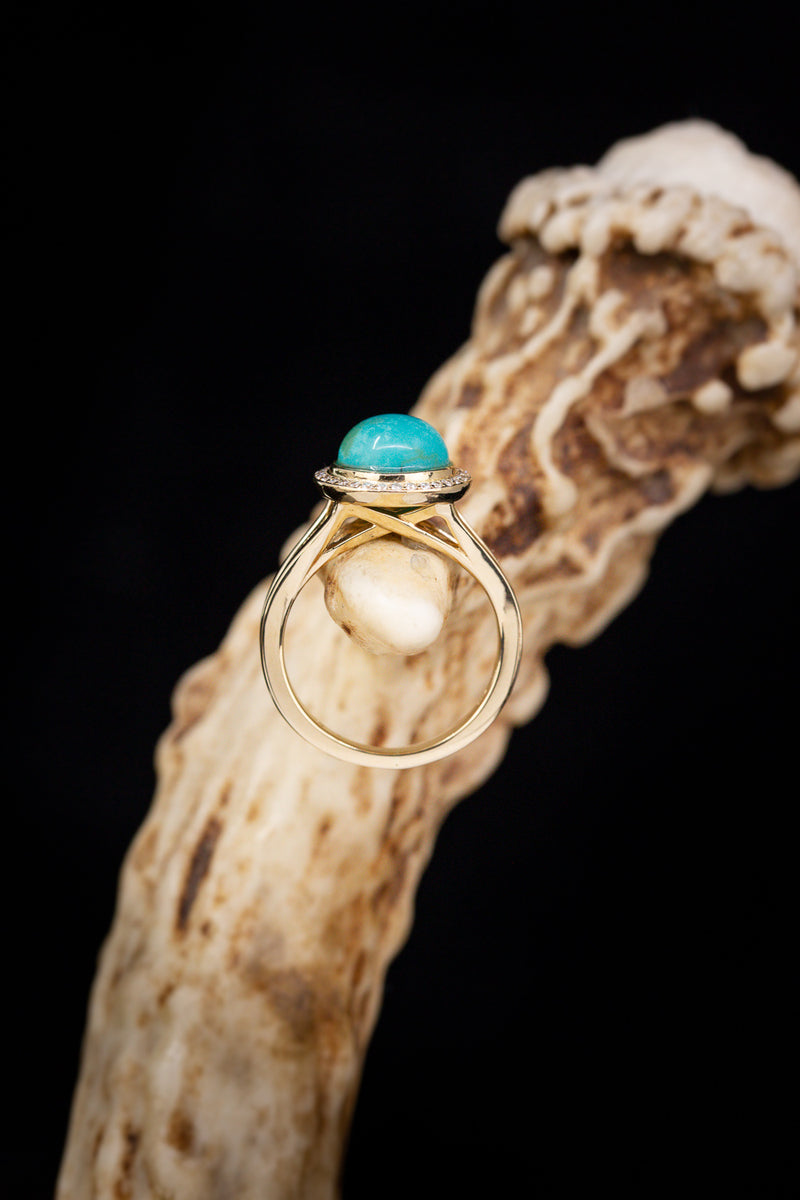 ROUND CUT TURQUOISE ENGAGEMENT RING WITH DIAMOND HALO