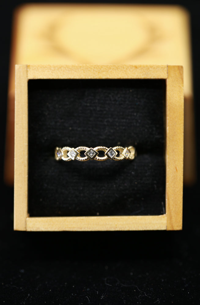 14K GOLD GEOMETRIC STACKING BAND WITH 1/6ctw DIAMOND (available in 14K yellow, rose or white gold) - Staghead Designs - Antler Rings By Staghead Designs