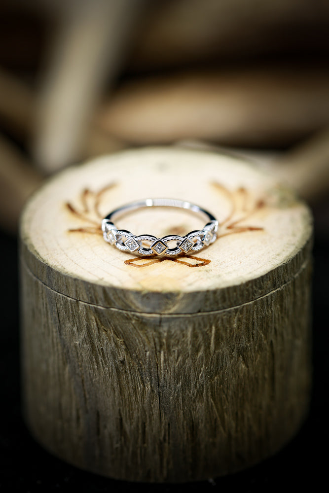 14K GOLD GEOMETRIC STACKING BAND WITH 1/6ctw DIAMOND (available in 14K yellow, rose or white gold) - Staghead Designs - Antler Rings By Staghead Designs