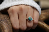 ROUND TURQUOISE ENGAGEMENT RINGS WITH DIAMOND HALO & DIAMOND BAND (available in 14K rose, white or yellow gold) - Staghead Designs - Antler Rings By Staghead Designs