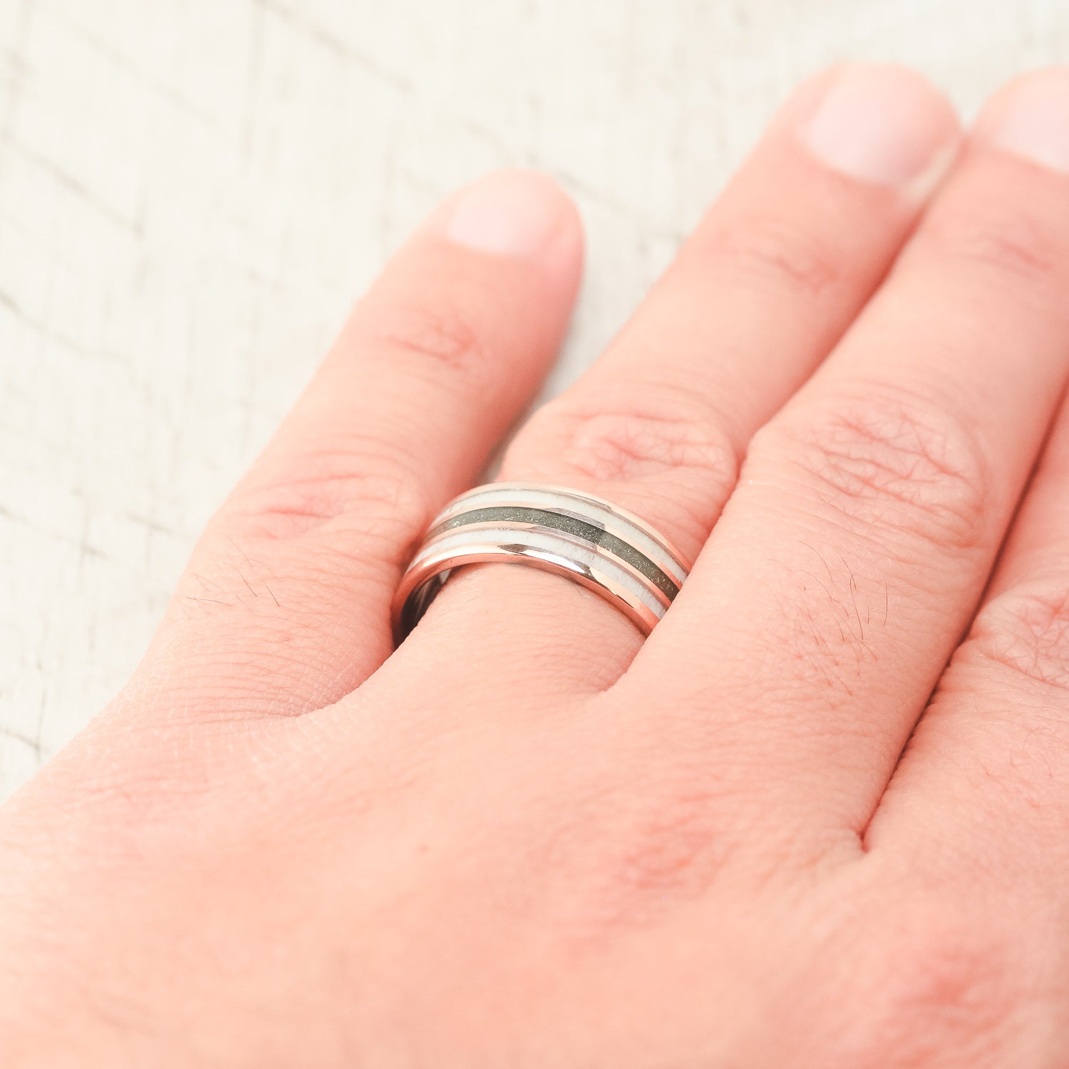 "RIO" - ANTLER & PYRITE INLAYS WEDDING BAND-14